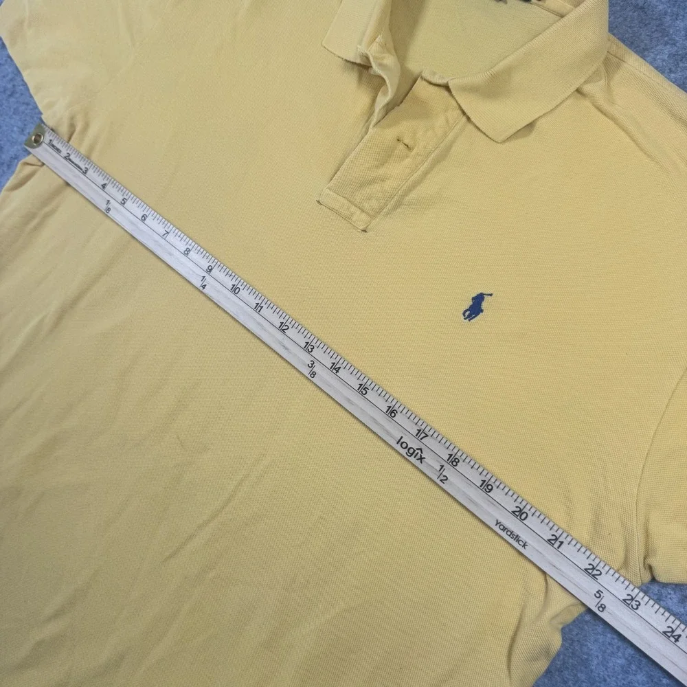 Polo Ralph Lauren Classic Fit Polo Shirt Large Yellow Cotton Blue Pony Logo